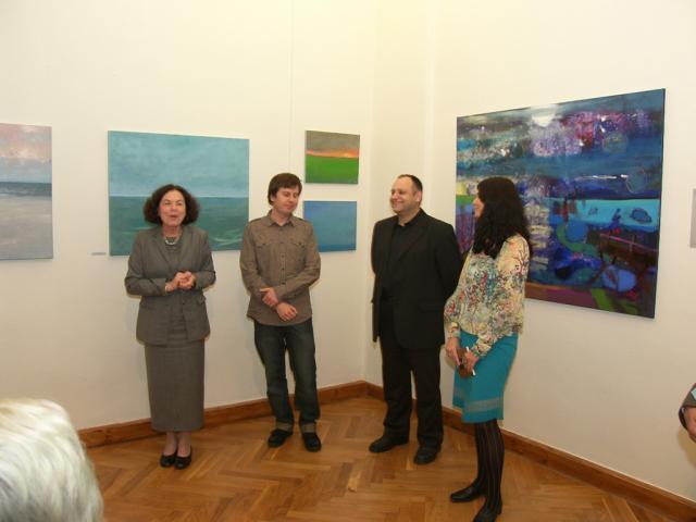 Official opening of the exhibition. In the picture: Maria Dziedziniewicz (curator) Andrzej Borkowski, Józef Jarosz (Danish poetry translator), Kasia Banaś