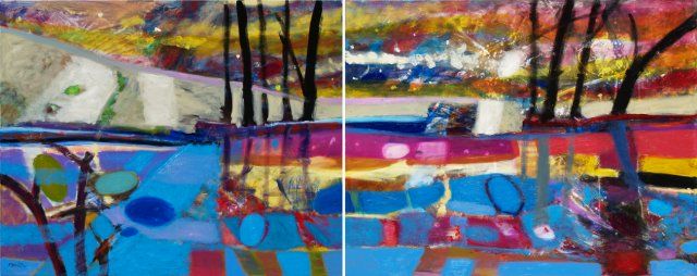 At the Pond, oil on canvas, 80 x 200 cm (diptych), 2013