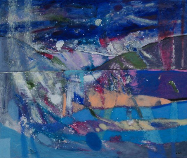 Spacer po zamarzniętym jeziorze, olej na płótnie, 100 x 120 cm, 2017